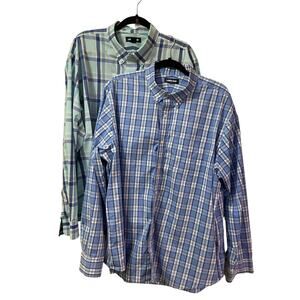 Lands End Mens XL Button Down Lot of 2 Shirts Plaid Blue Long Sleeved